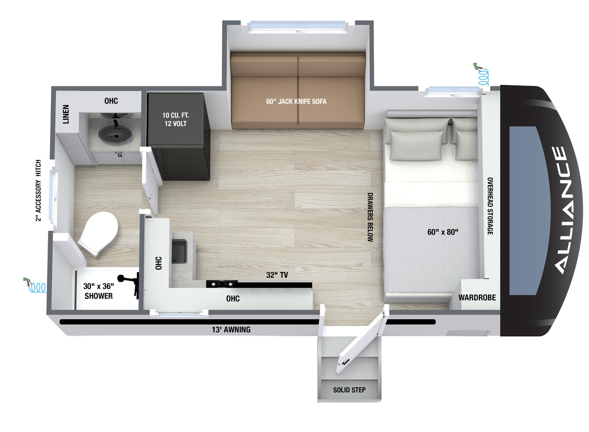 Floorplan diagram for 2027 Alliance RV Delta ML166