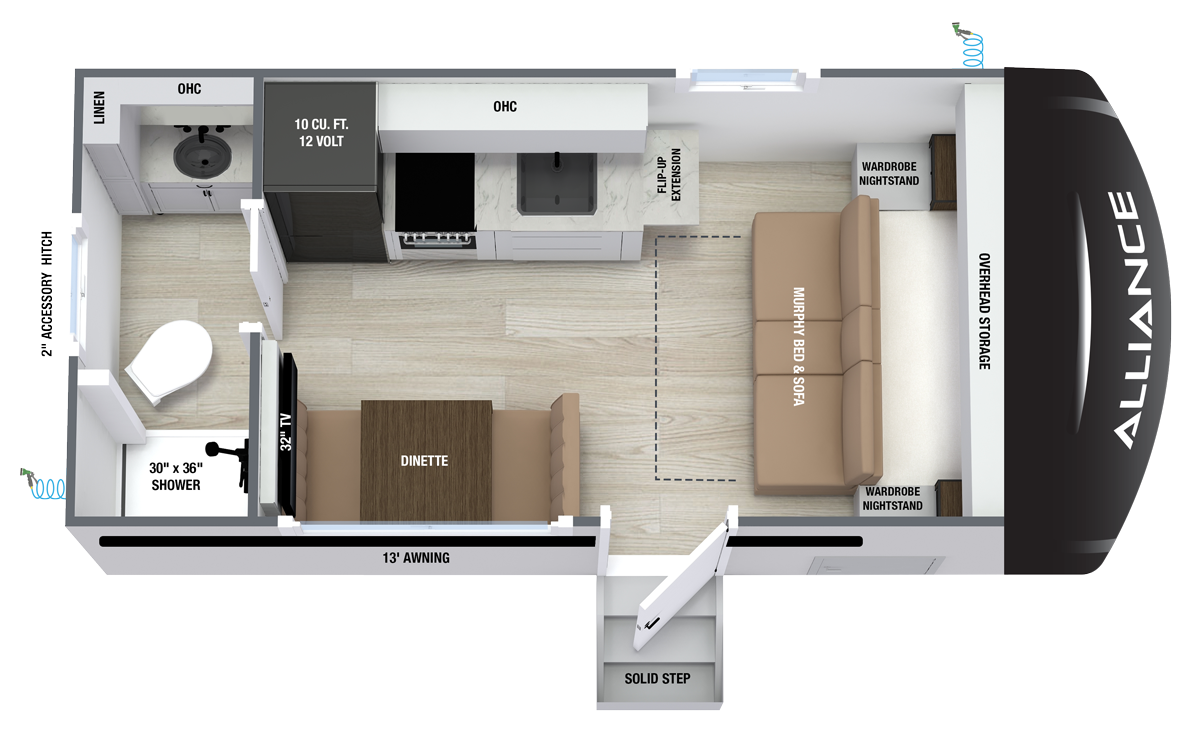 Floorplan diagram for 2027 Alliance RV Delta RB152