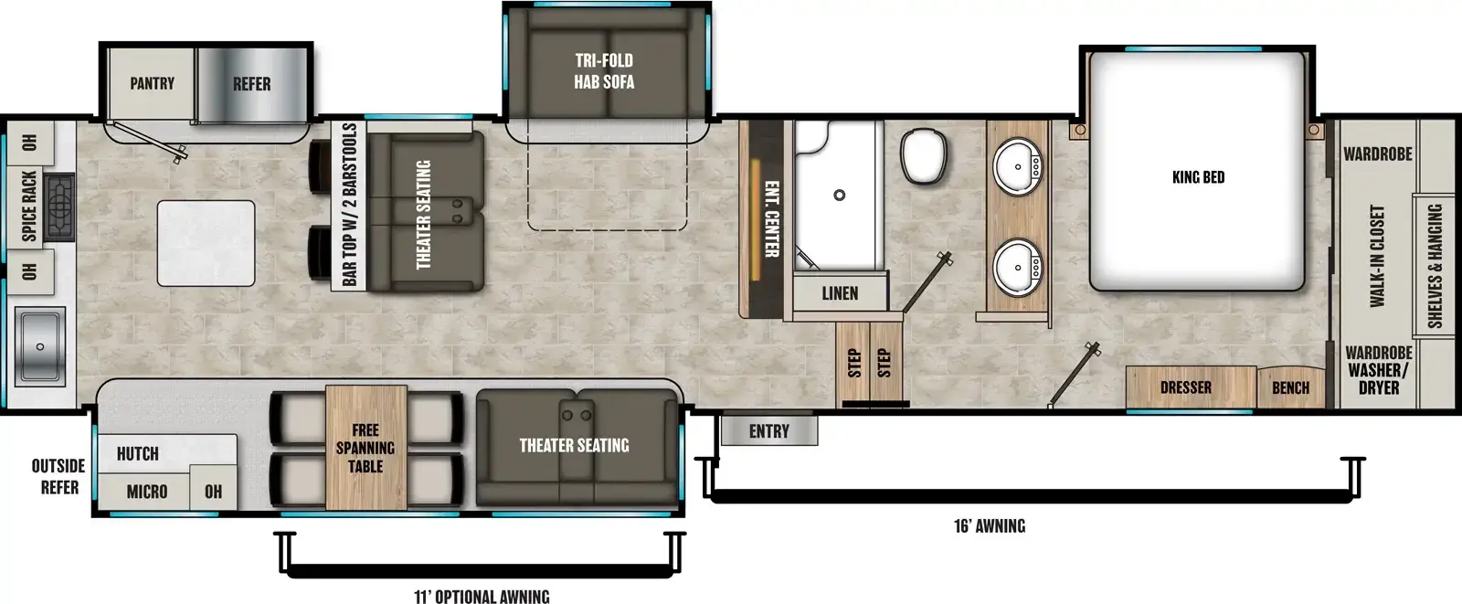 Floorplan diagram for 2026 Coachmen Brookstone 374RK