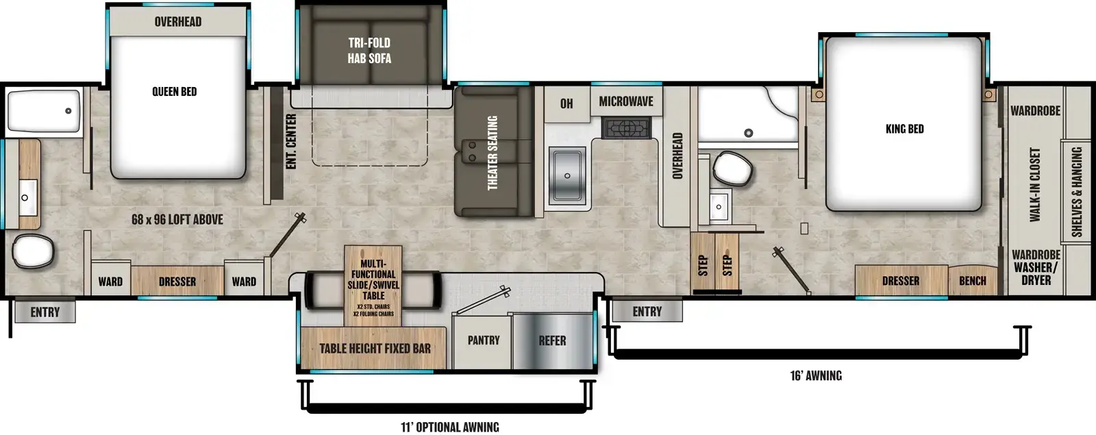 Floorplan diagram for 2026 Coachmen Brookstone 395DBL