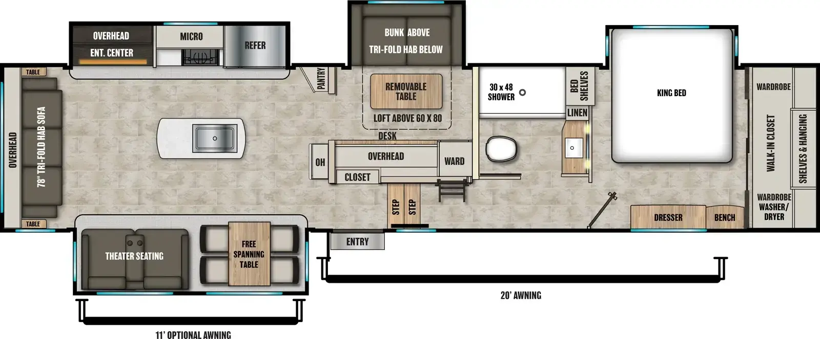 Floorplan diagram for 2026 Coachmen Brookstone 398MBL
