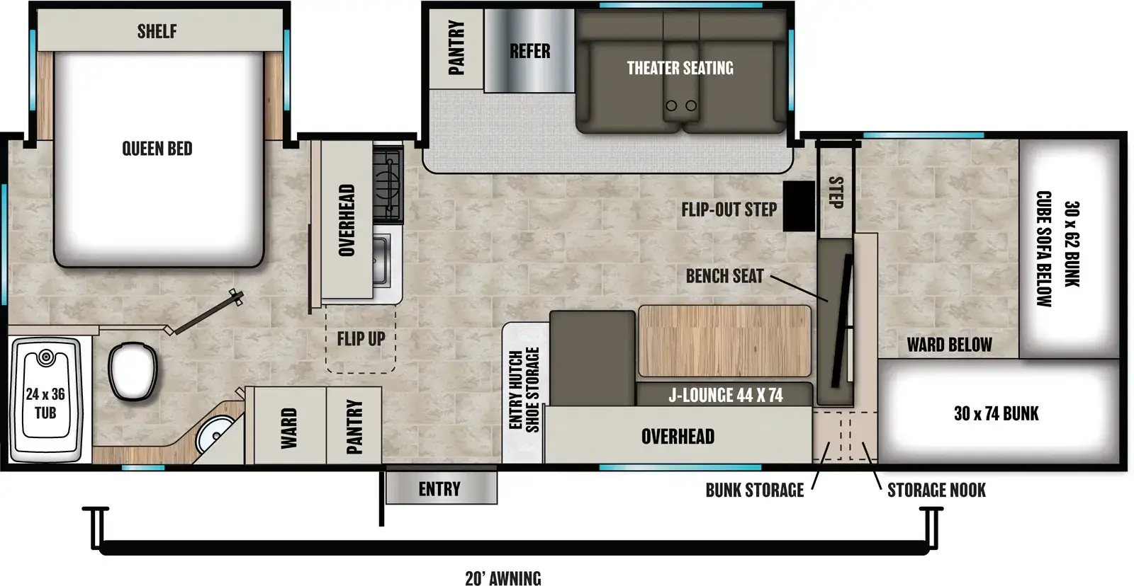 Floorplan diagram for 2026 Coachmen Chaparral 218SE