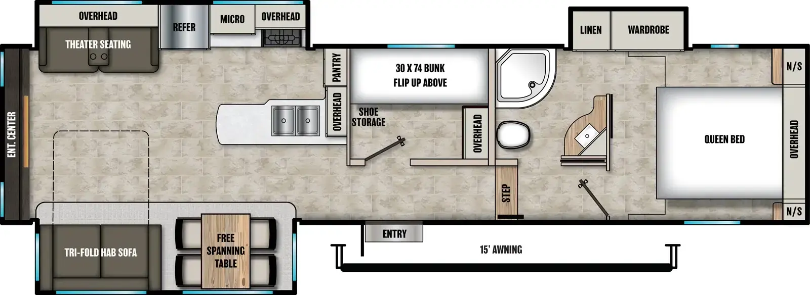 Floorplan diagram for 2026 Coachmen Chaparral 30BHS