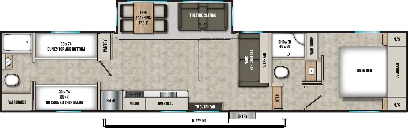 Floorplan diagram for 2026 Coachmen Chaparral 368TBH