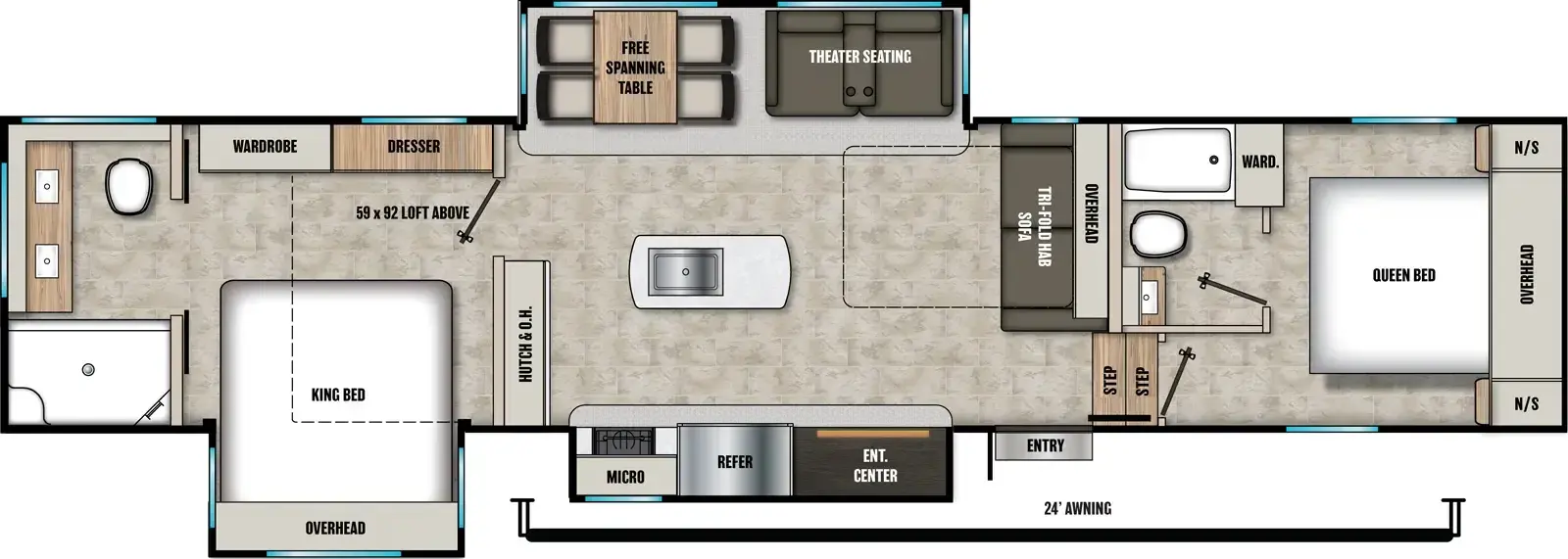 Floorplan diagram for 2026 Coachmen Chaparral 381DBL