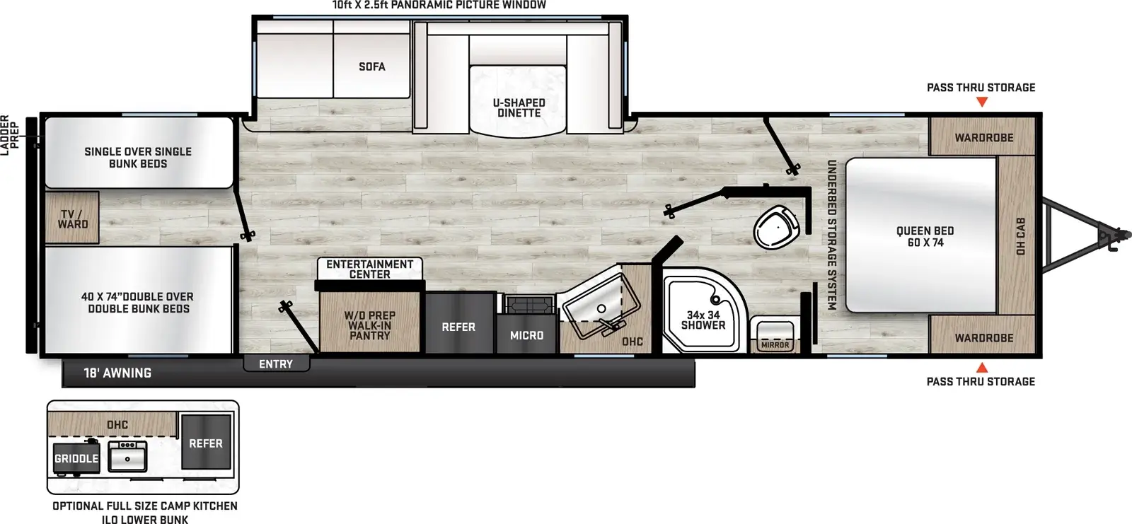 Floorplan diagram for 2026 Aurora Light 28QBUNK