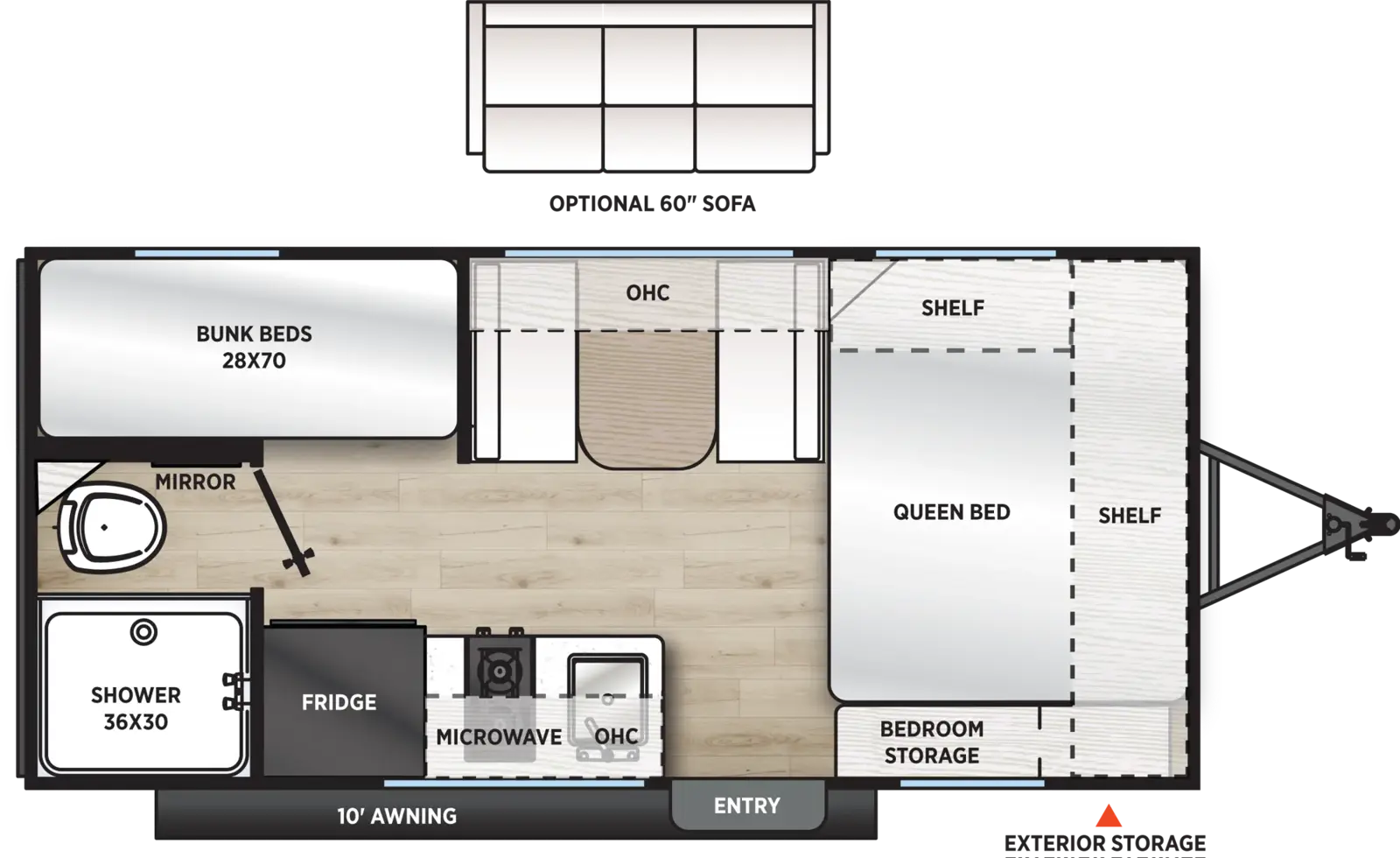 Floorplan diagram for 2027 Aurora Light 16BHX
