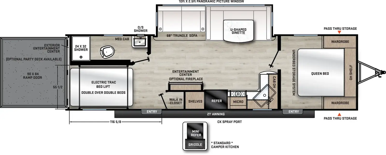 Floorplan diagram for 2026 Aurora Toy Haulers 27ATH