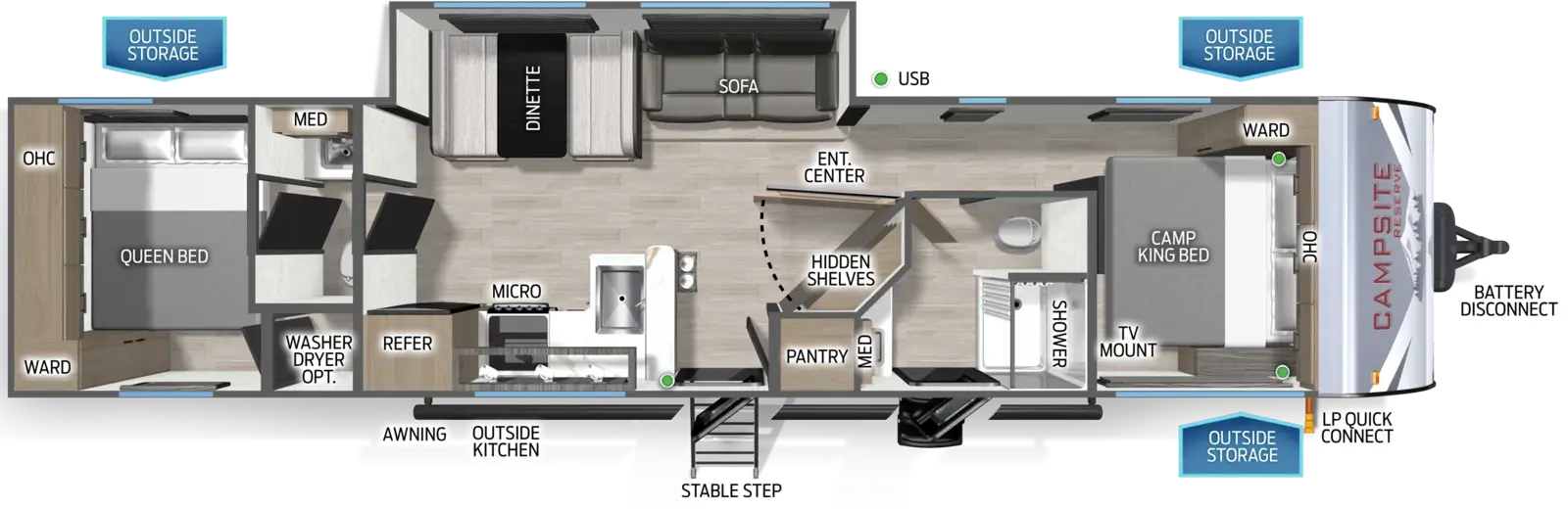 Floorplan diagram for 2026 Campsite Reserve 32GT
