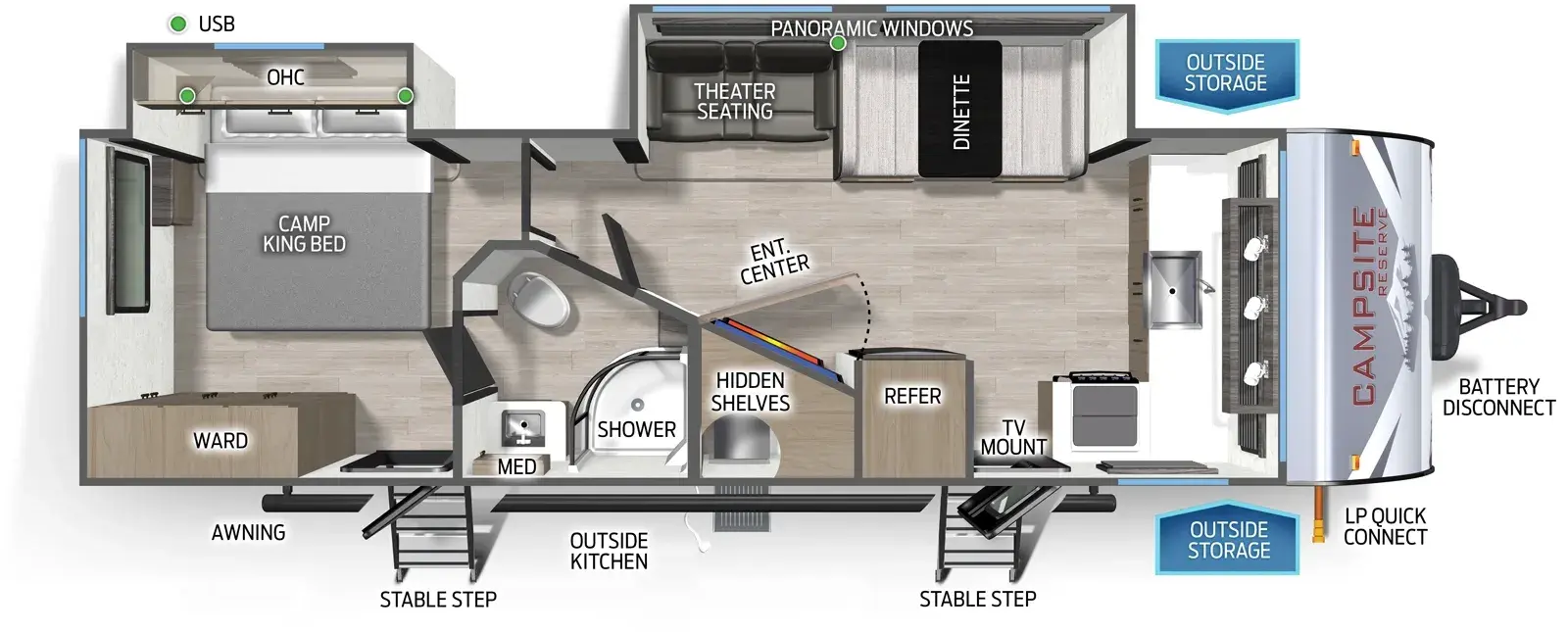 Floorplan diagram for 2026 Campsite Ultra 26BW