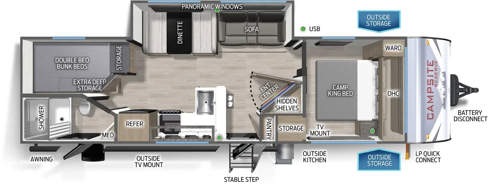 Floorplan diagram for 2026 Campsite Ultra 26CJL
