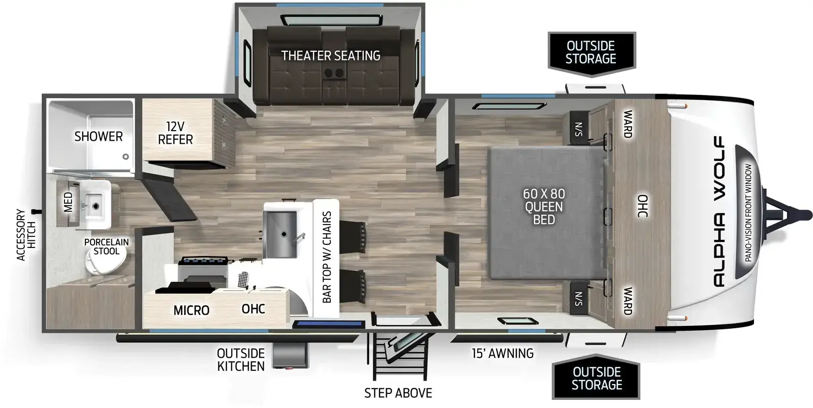 Floorplan diagram for 2026 Cherokee Alpha Wolf 21RB