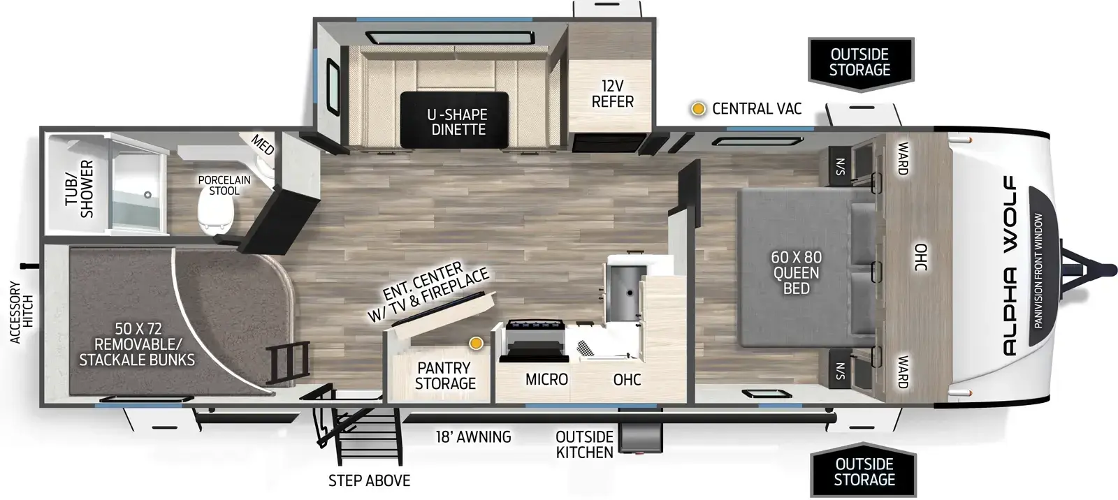 Floorplan diagram for 2026 Cherokee Alpha Wolf 24TRUNK
