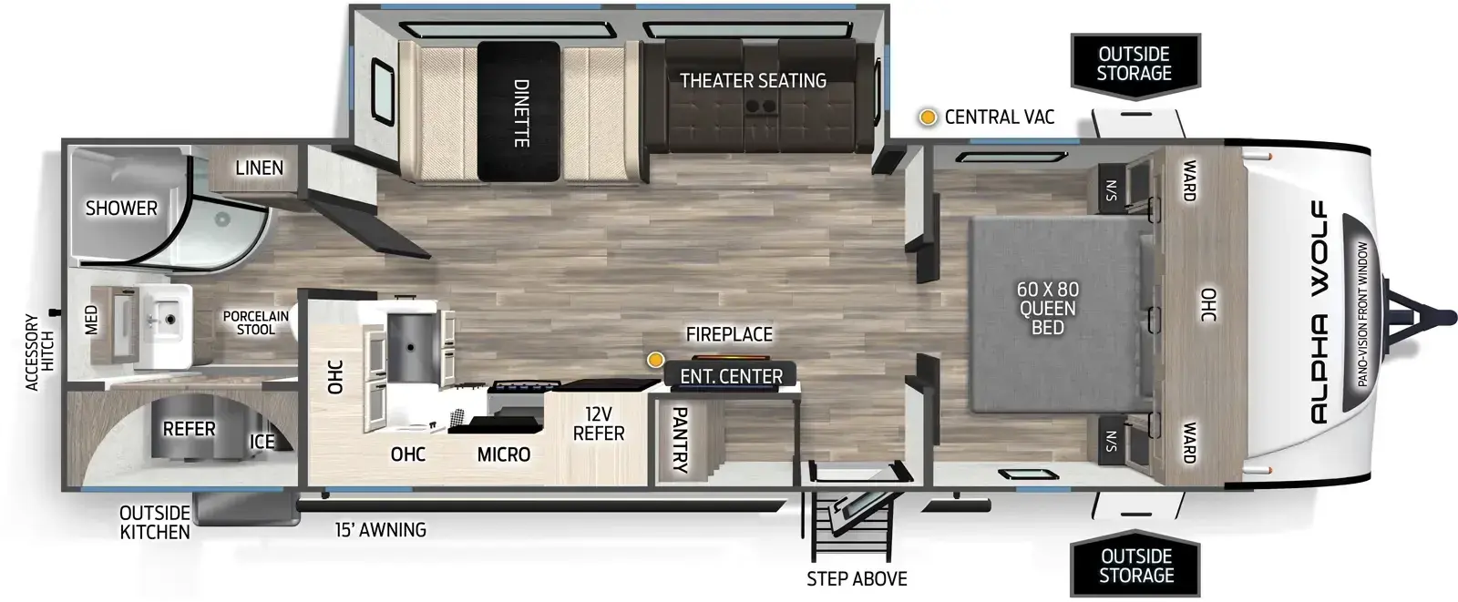 Floorplan diagram for 2026 Cherokee Alpha Wolf 25RB