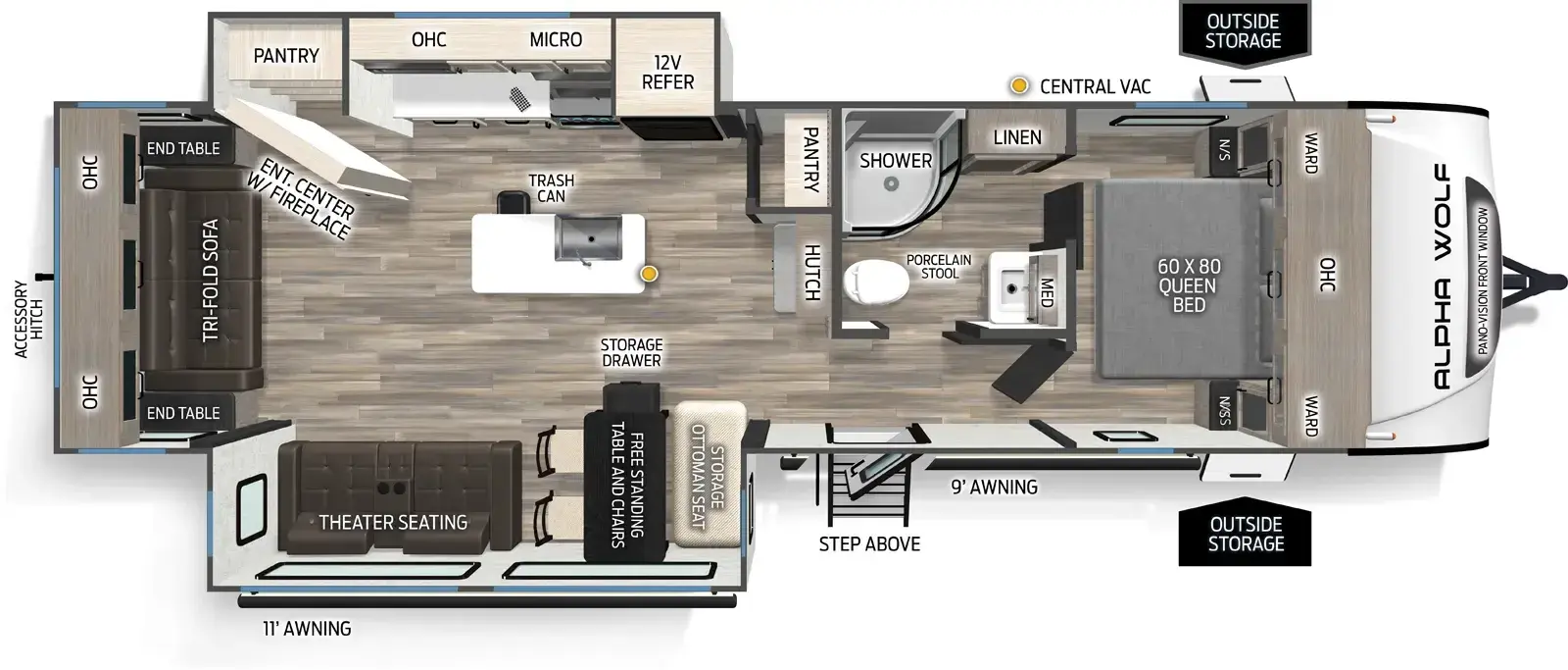 Floorplan diagram for 2026 Cherokee Alpha Wolf 26RL