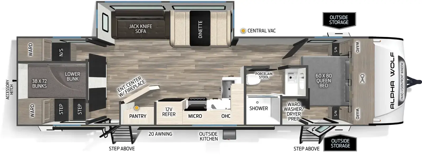 Floorplan diagram for 2026 Cherokee Alpha Wolf 29DCB