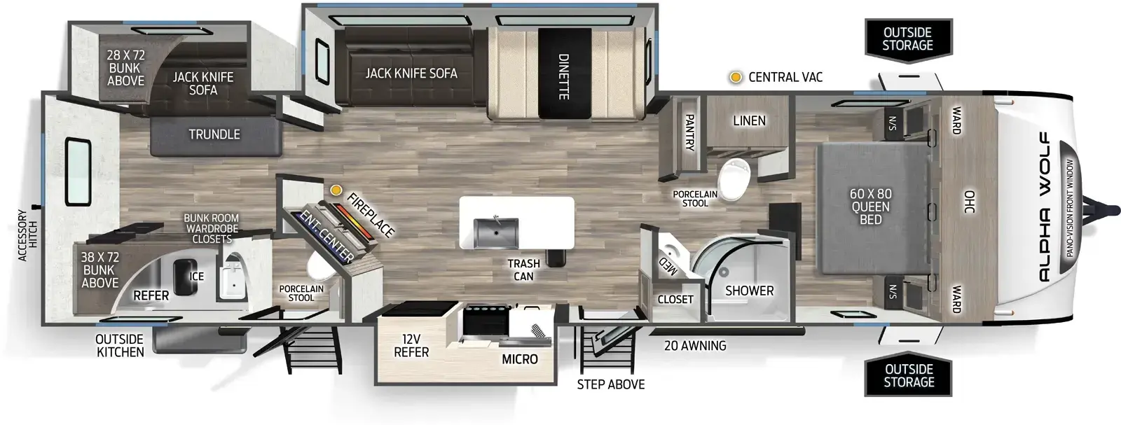 Floorplan diagram for 2026 Cherokee Alpha Wolf 33BH