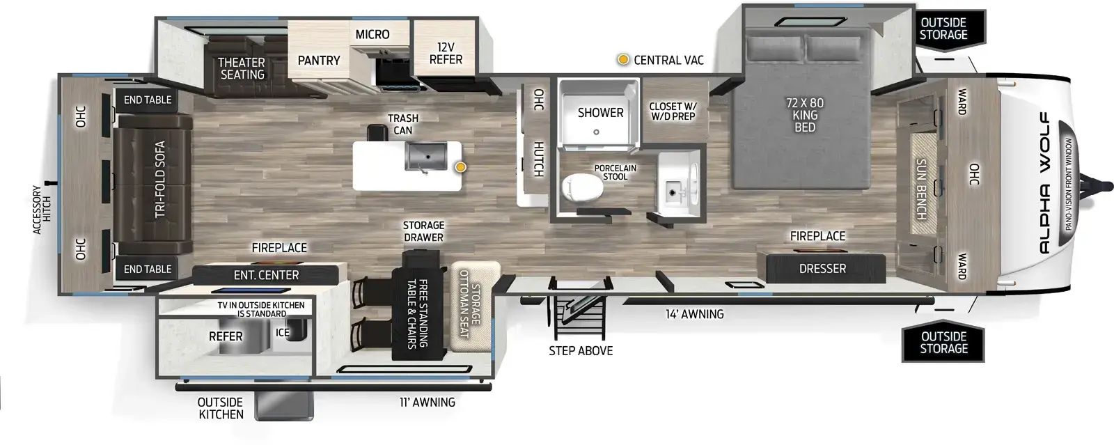 Floorplan diagram for 2026 Cherokee Alpha Wolf 33RL