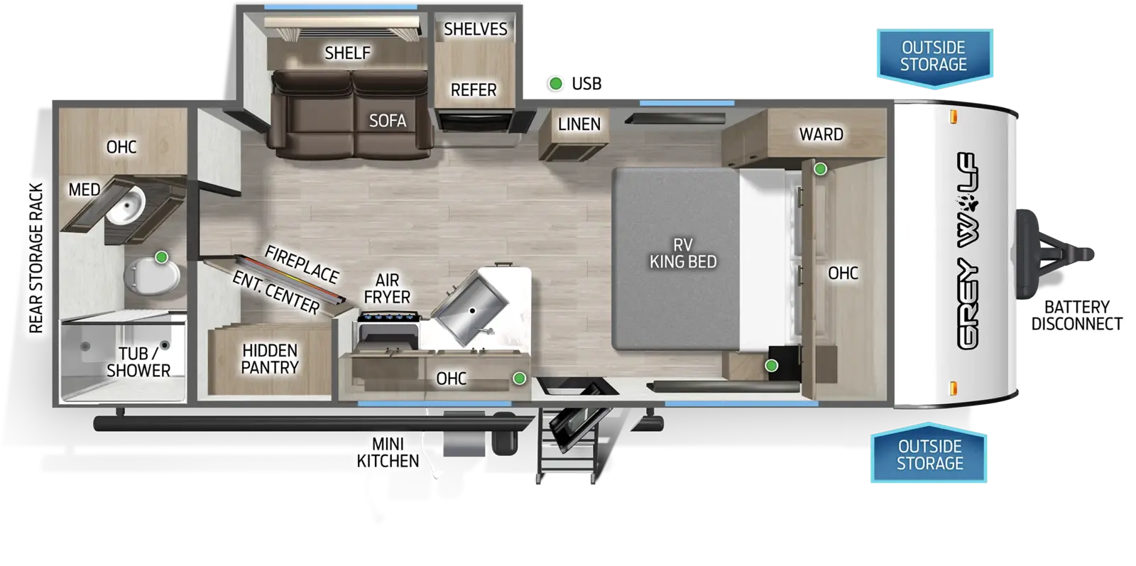 Floorplan diagram for 2026 Grey Wolf Cherokee Grey Wolf 21AB