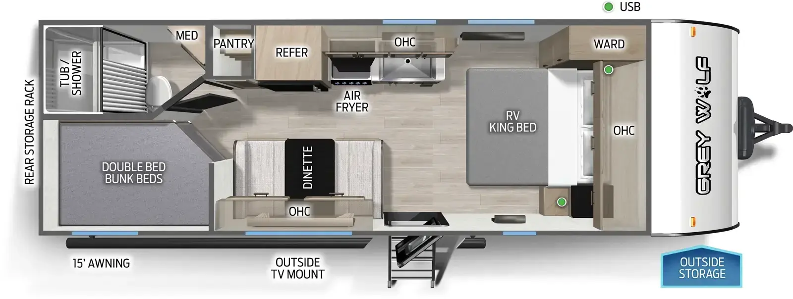 Floorplan diagram for 2026 Grey Wolf Cherokee Grey Wolf 22MKSE