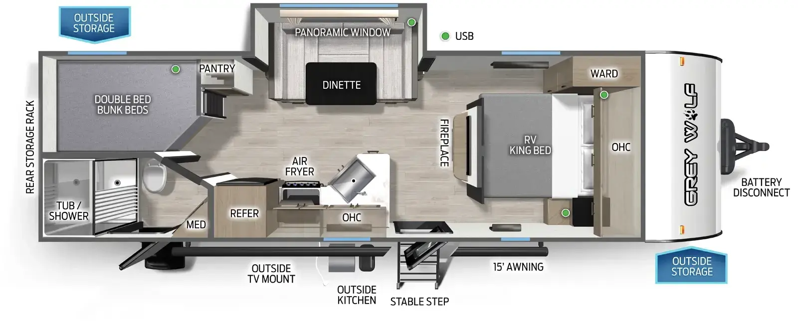 Floorplan diagram for 2026 Grey Wolf Cherokee Grey Wolf 23DBH