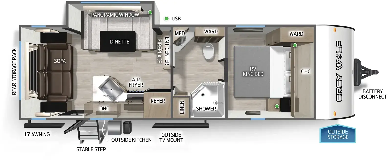 Floorplan diagram for 2026 Grey Wolf Cherokee Grey Wolf 23MK