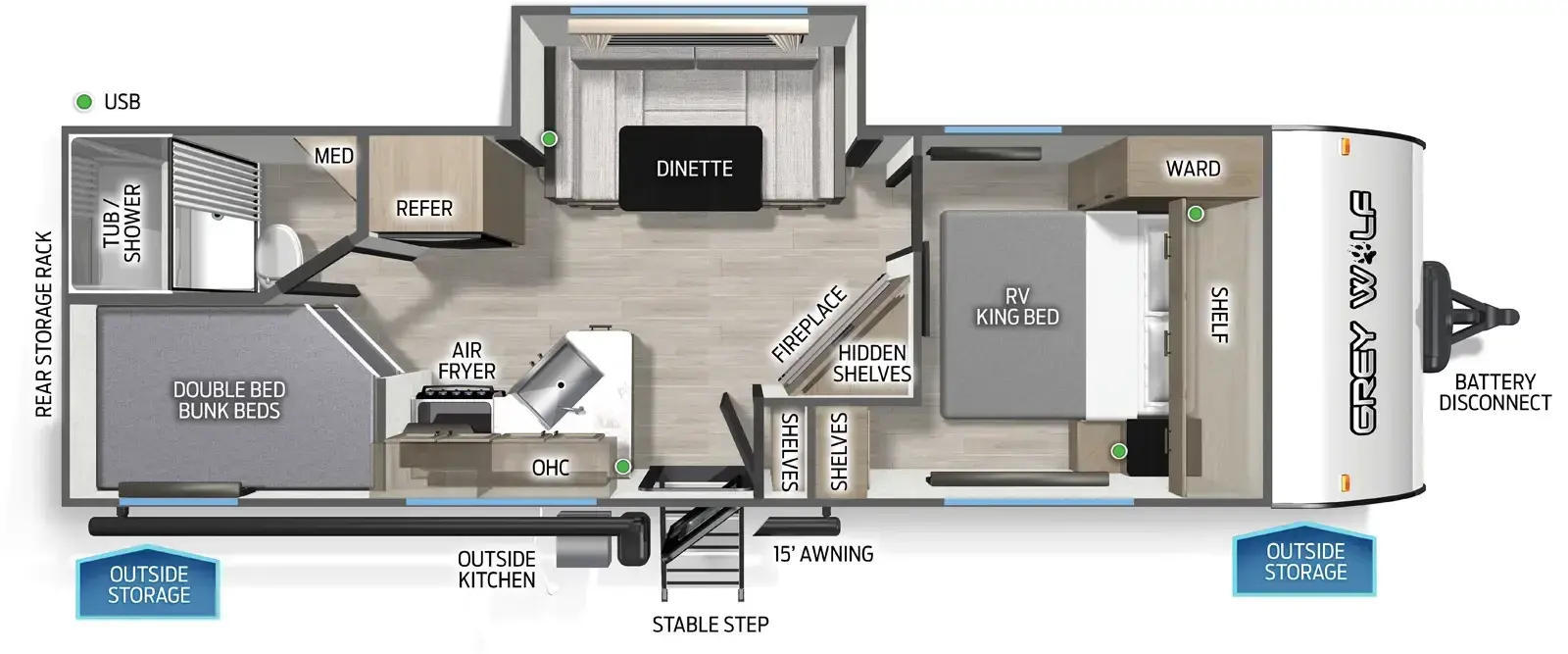 Floorplan diagram for 2026 Grey Wolf Cherokee Grey Wolf 23MS