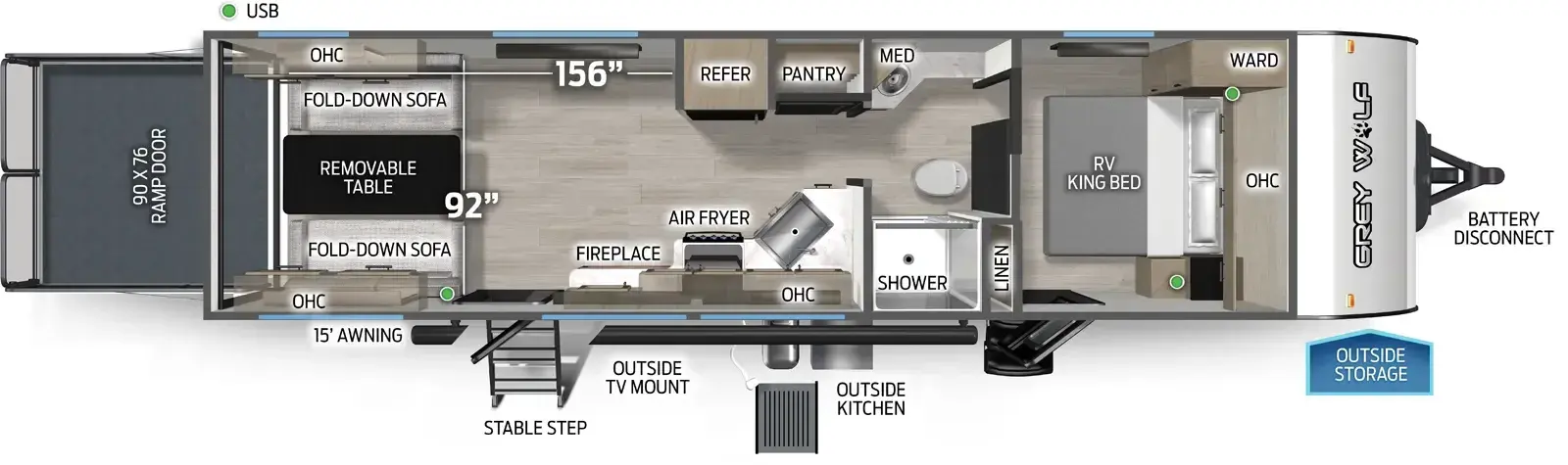 Floorplan diagram for 2026 Grey Wolf Cherokee Grey Wolf 24RRT