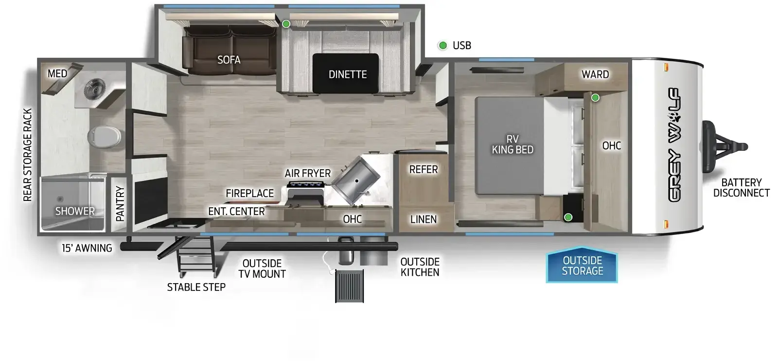 Floorplan diagram for 2026 Grey Wolf Cherokee Grey Wolf 26LK