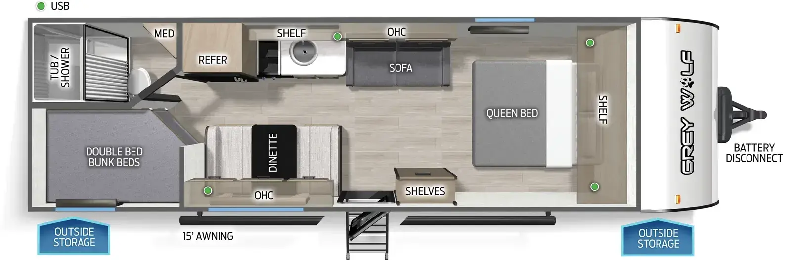 Floorplan diagram for 2026 Grey Wolf Cherokee Grey Wolf 26LP