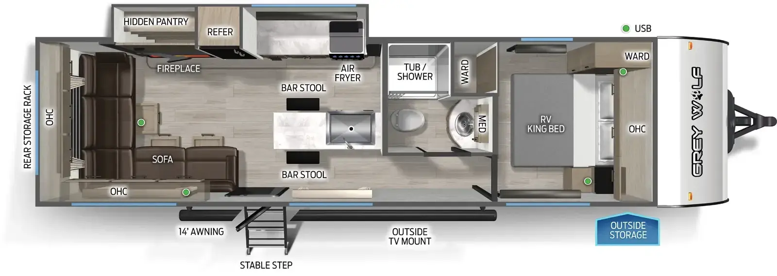 Floorplan diagram for 2026 Grey Wolf Cherokee Grey Wolf 27LH