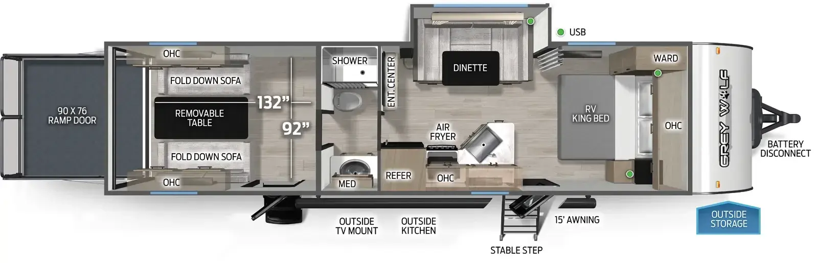 Floorplan diagram for 2026 Grey Wolf Cherokee Grey Wolf 27RR