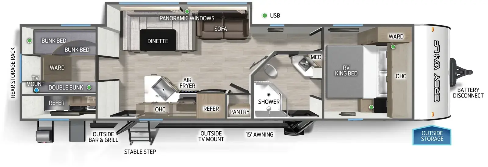 Floorplan diagram for 2026 Grey Wolf Cherokee Grey Wolf 29TE