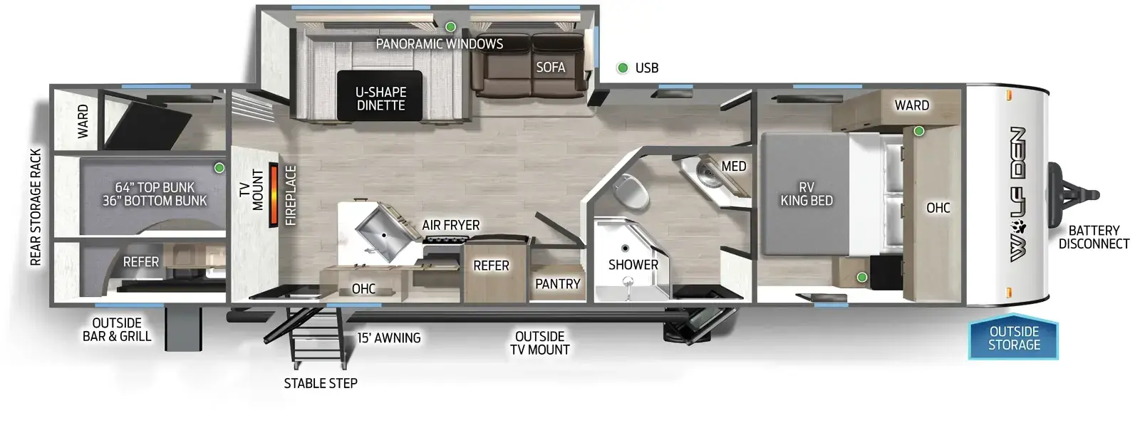 Floorplan diagram for 2026 Wolf Den Cherokee Wolf Den 294GEBG