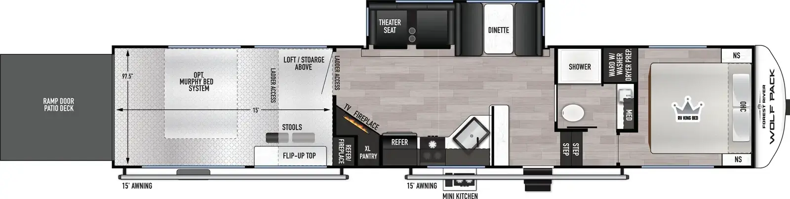 Floorplan diagram for 2026 Wolf Pack Cherokee Wolf Pack 350PACK15