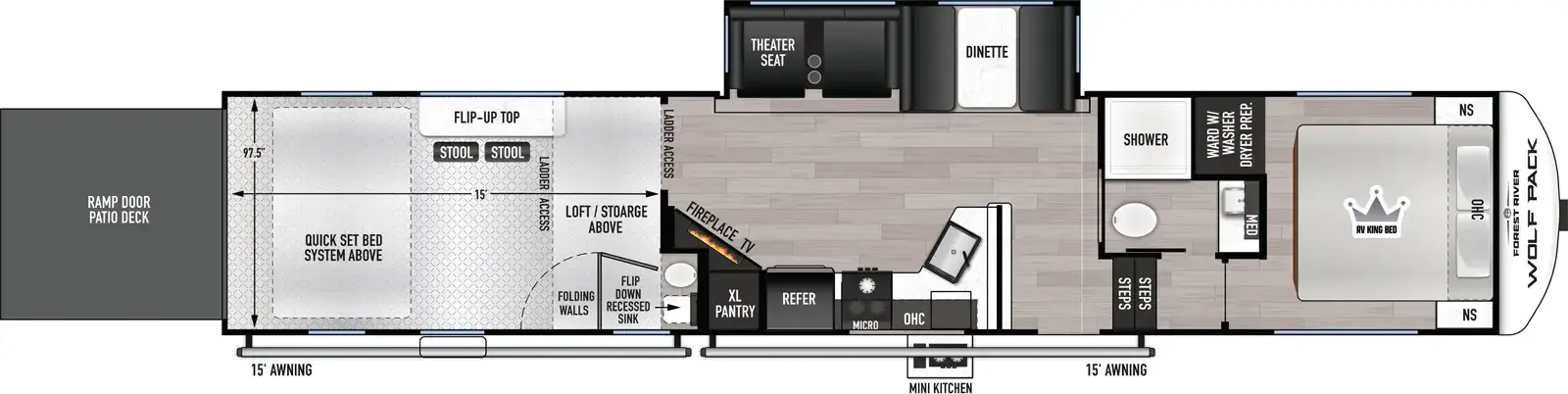 Floorplan diagram for 2026 Wolf Pack Cherokee Wolf Pack 352PACK15