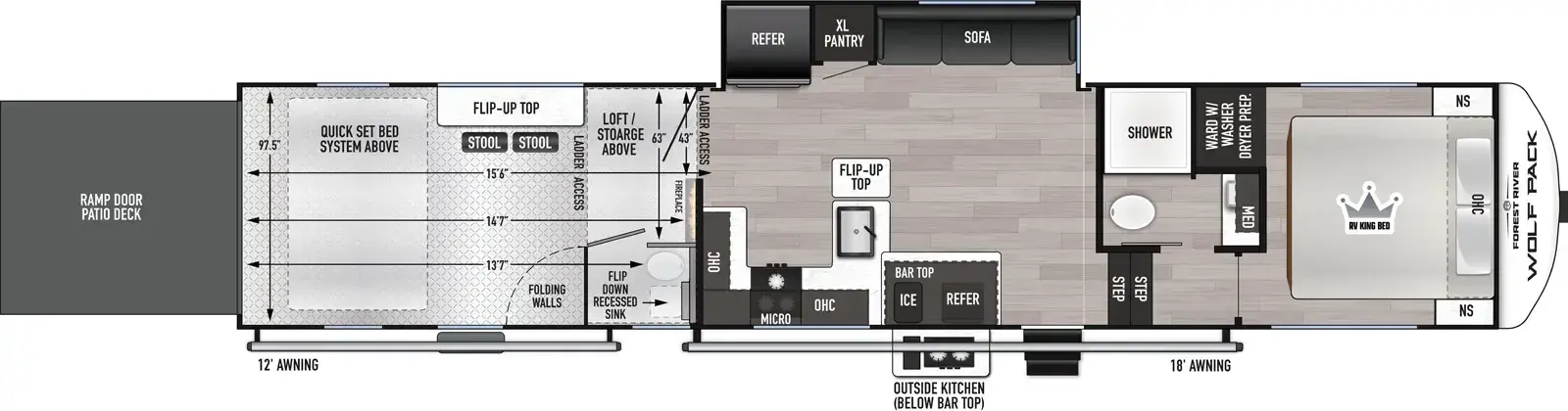 Floorplan diagram for 2026 Wolf Pack Cherokee Wolf Pack 365PACK15.5