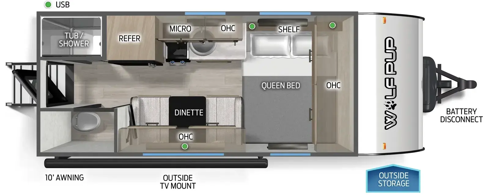 Floorplan diagram for 2026 Wolf Pup Cherokee Wolf Pup 14CCW