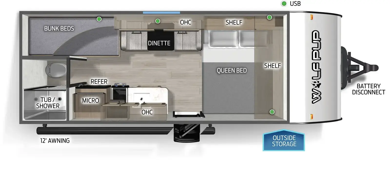 Floorplan diagram for 2026 Wolf Pup Cherokee Wolf Pup 16LP