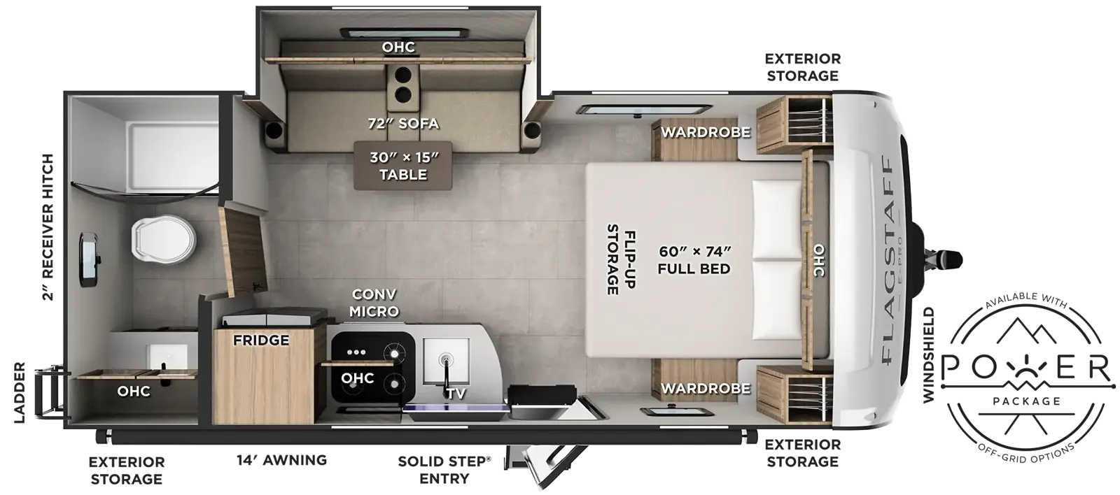 Floorplan diagram for 2027 Flagstaff E-Pro E201SFB