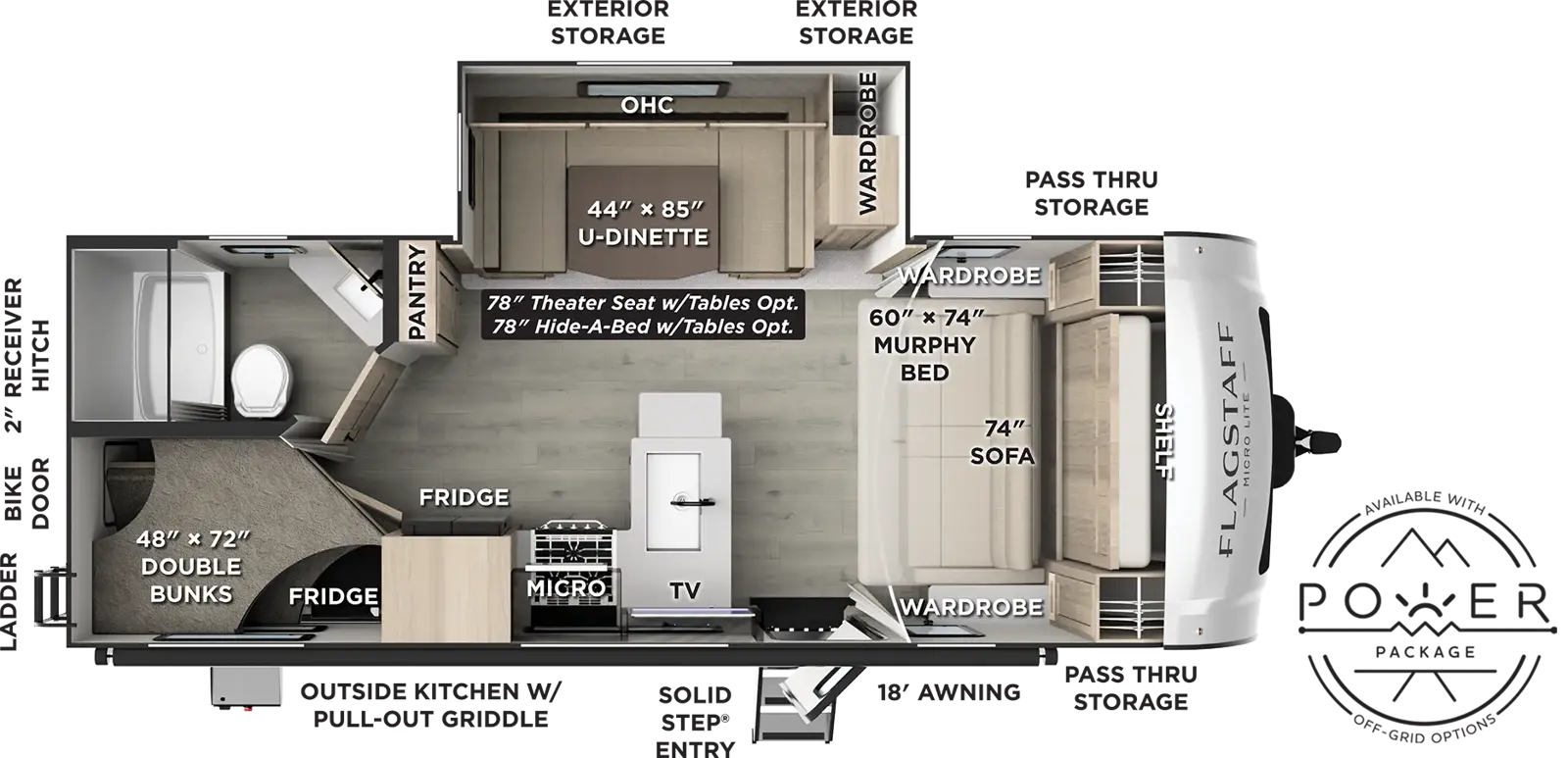 Floorplan diagram for 2027 Flagstaff Micro Lite 25BRDS