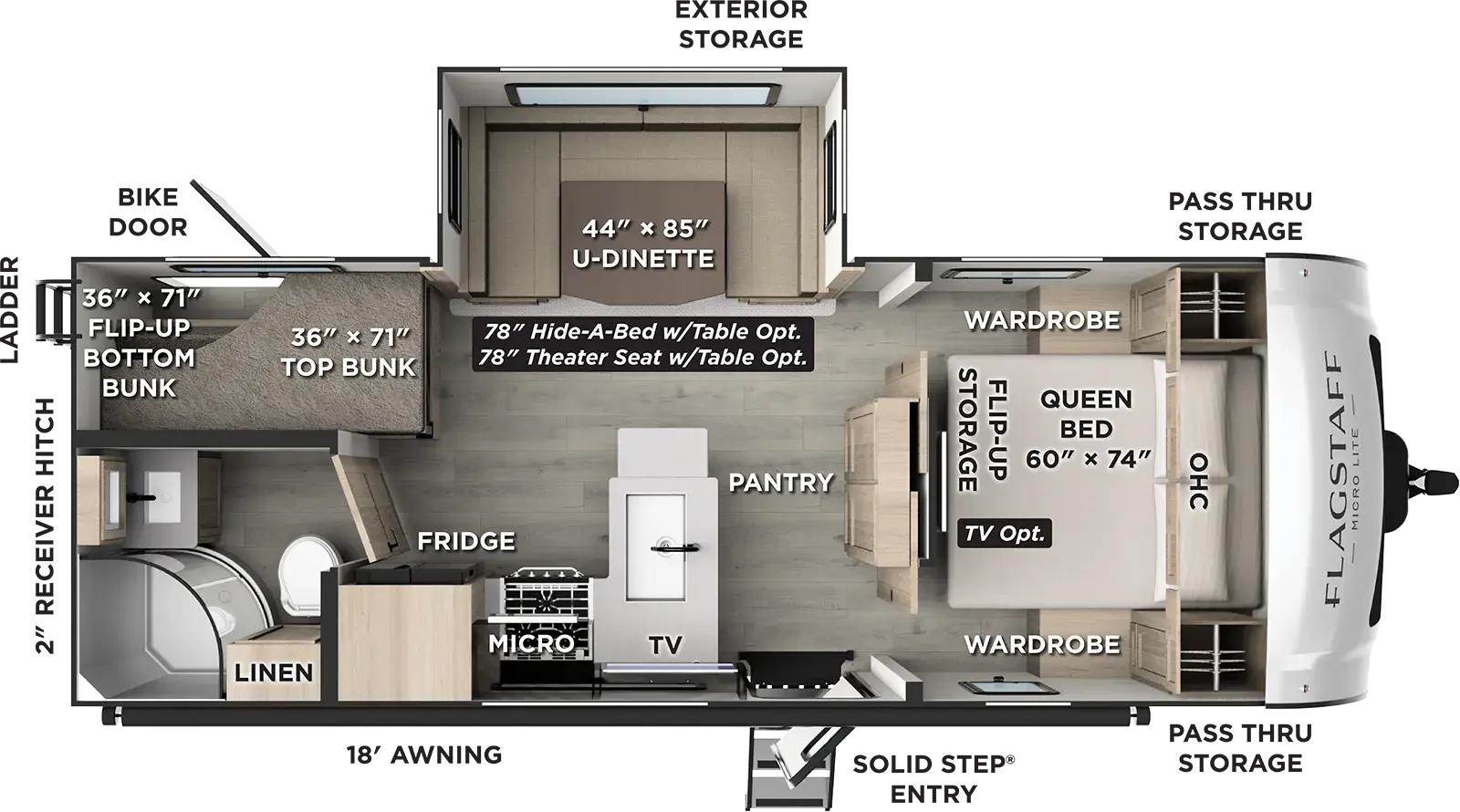 Floorplan diagram for 2027 Flagstaff Micro Lite 25DBH