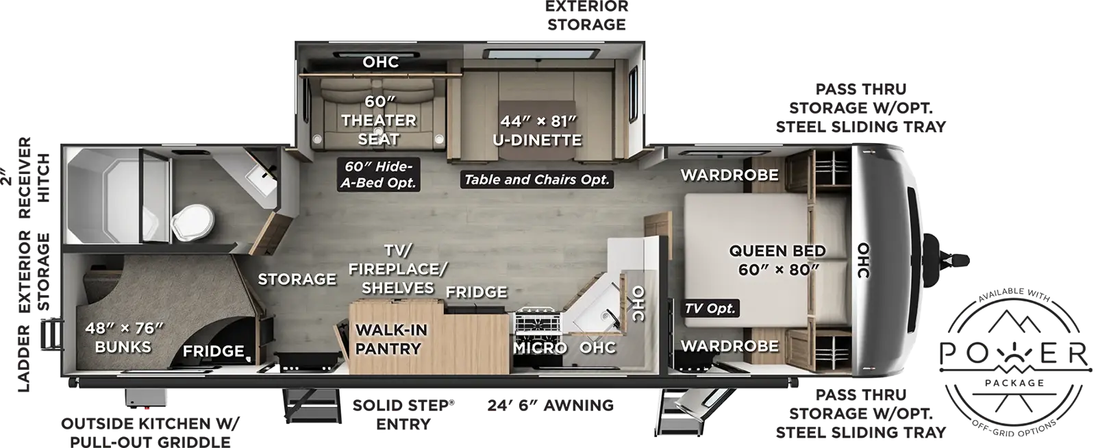 Floorplan diagram for 2027 Flagstaff Super Lite Travel Trailers 27DBH