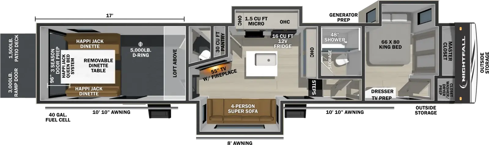 Floorplan diagram for 2027 Nightfall 397NHD