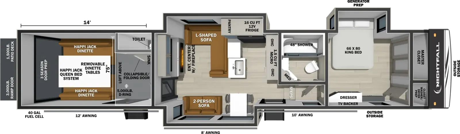 Floorplan diagram for 2027 Nightfall 404NHD