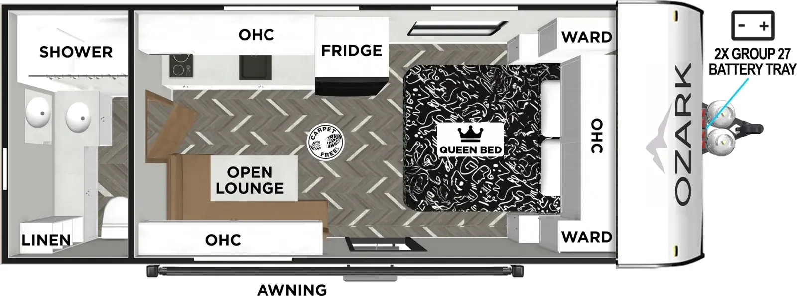 Floorplan diagram for 2026 Ozark 1610FBLE