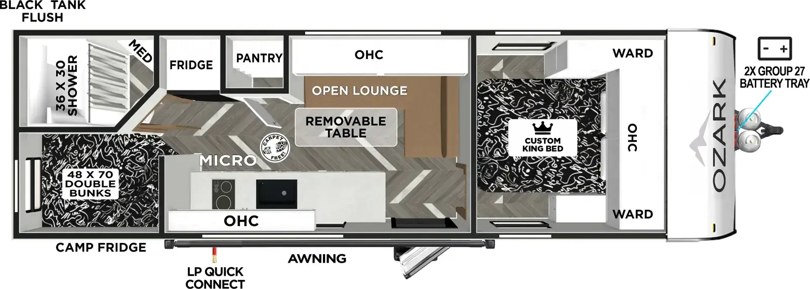 Floorplan diagram for 2026 Ozark 2400BHLE