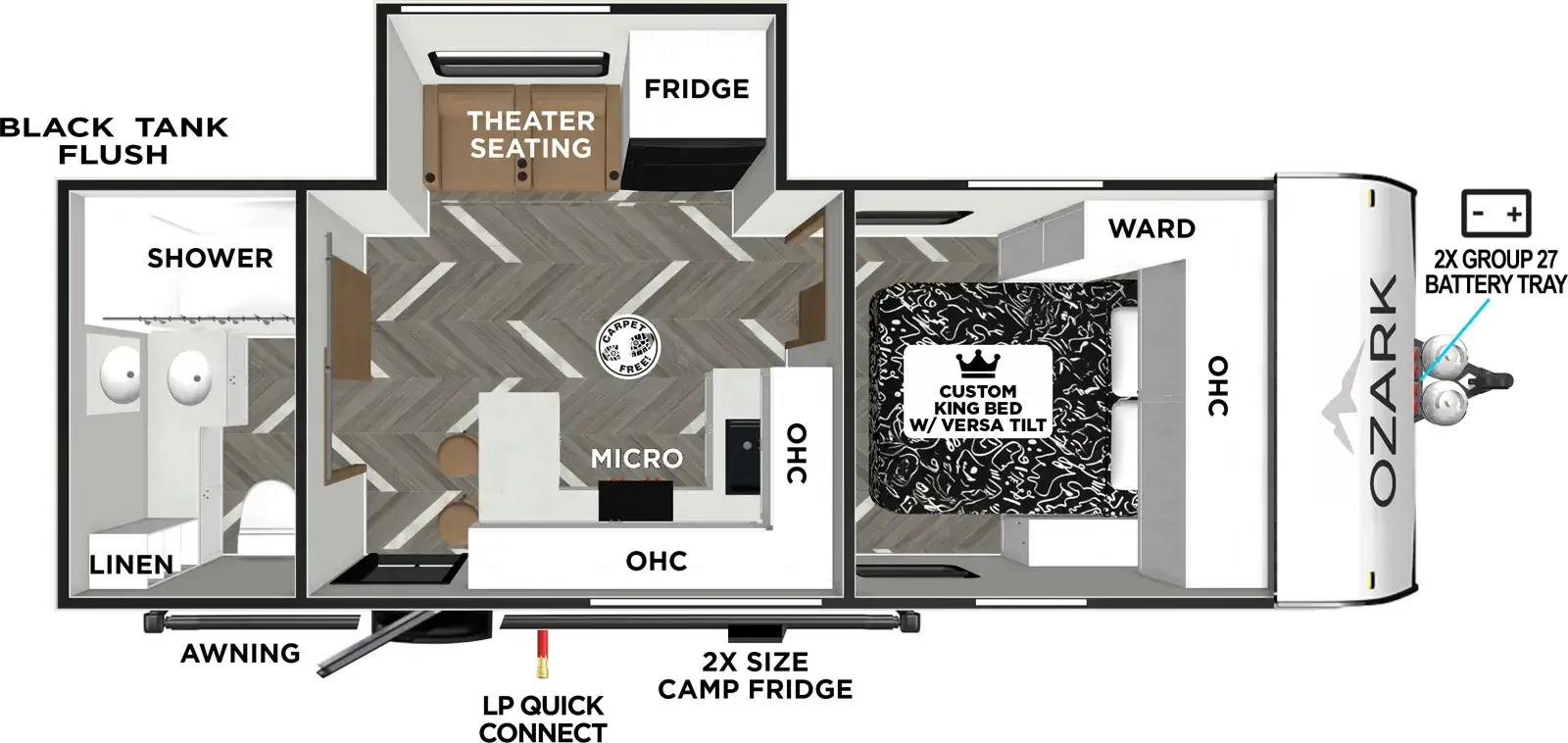 Floorplan diagram for 2026 Ozark 2430RBK