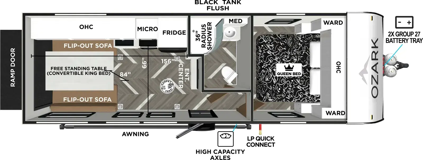 Floorplan diagram for 2026 Ozark 2500THK