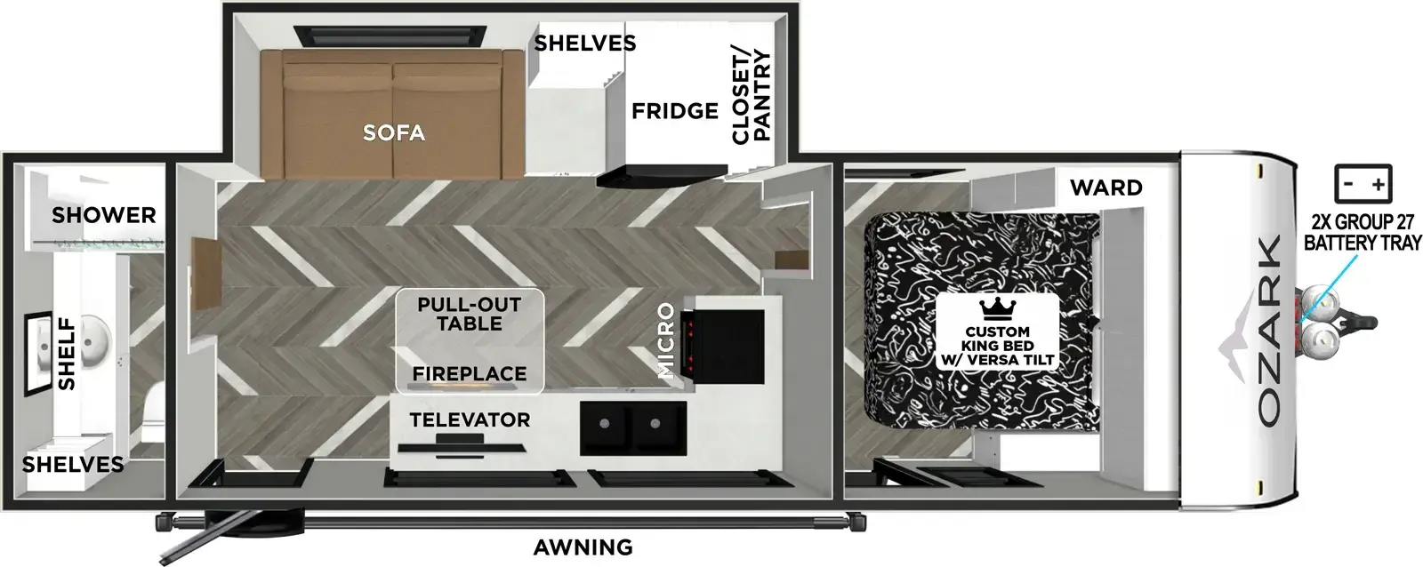 Floorplan diagram for 2026 Ozark 25CP